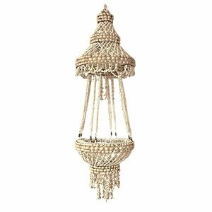 Vintage Handcrafted Boho Hand Beaded Seashell Hanging Chandelier Plant Holder